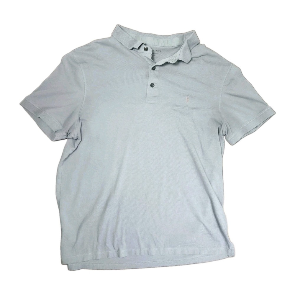 All Saints Mens Reform Short Sleeve Gray Polo Organic Cotton Large Shirt